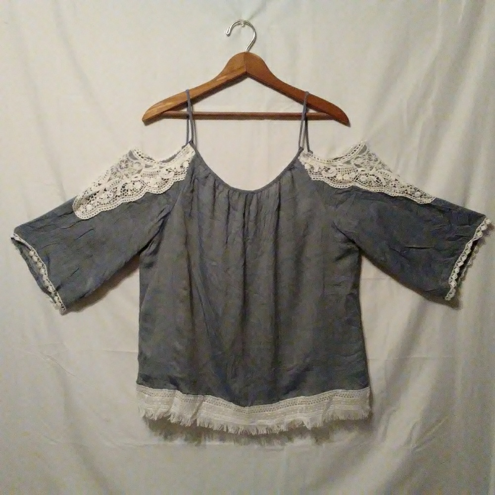 W5 Top Women's Sz M Boho Cold Shoulder Tunic Shirt - Picture 4 of 9